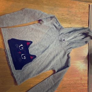 Justice gray pullover hoodie with fuzzy black cat